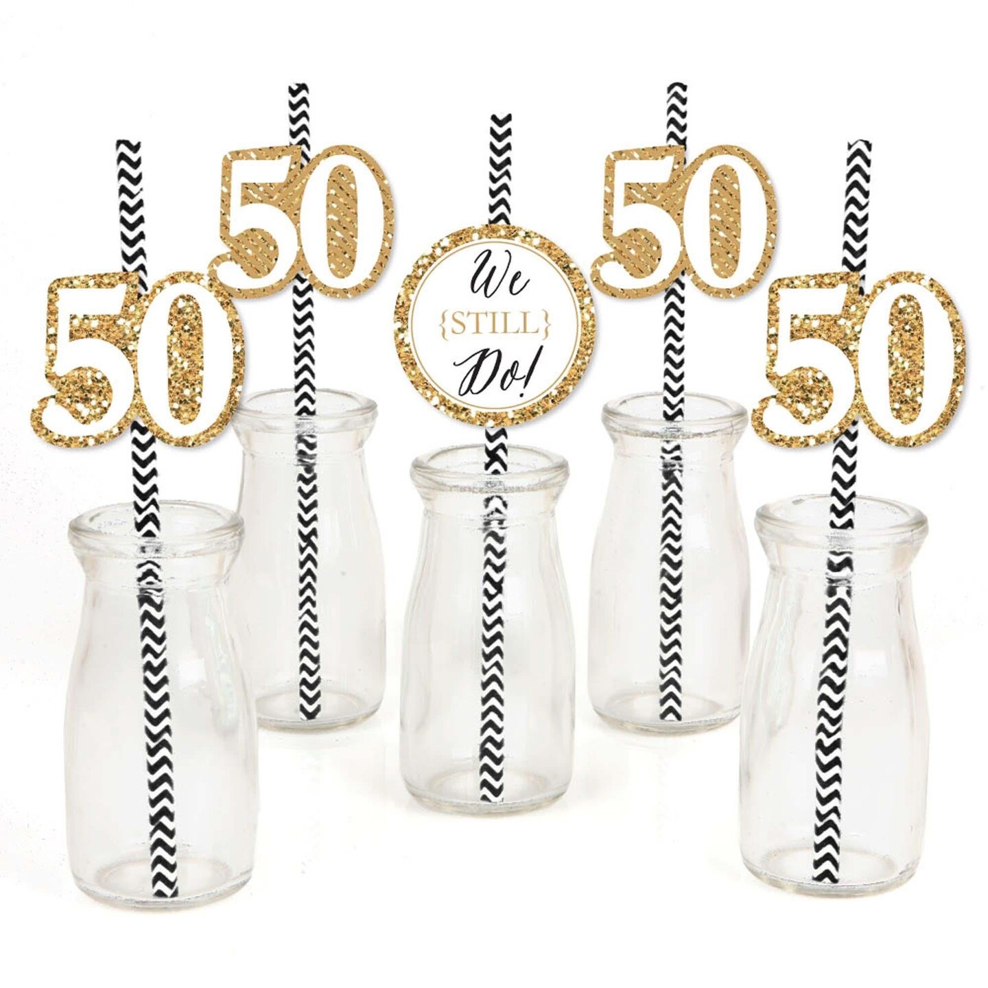 Big Dot of Happiness We Still Do - 50th Wedding Anniversary - Paper Straw Decor - Anniversary Party Striped Decorative Straws - Set of 24