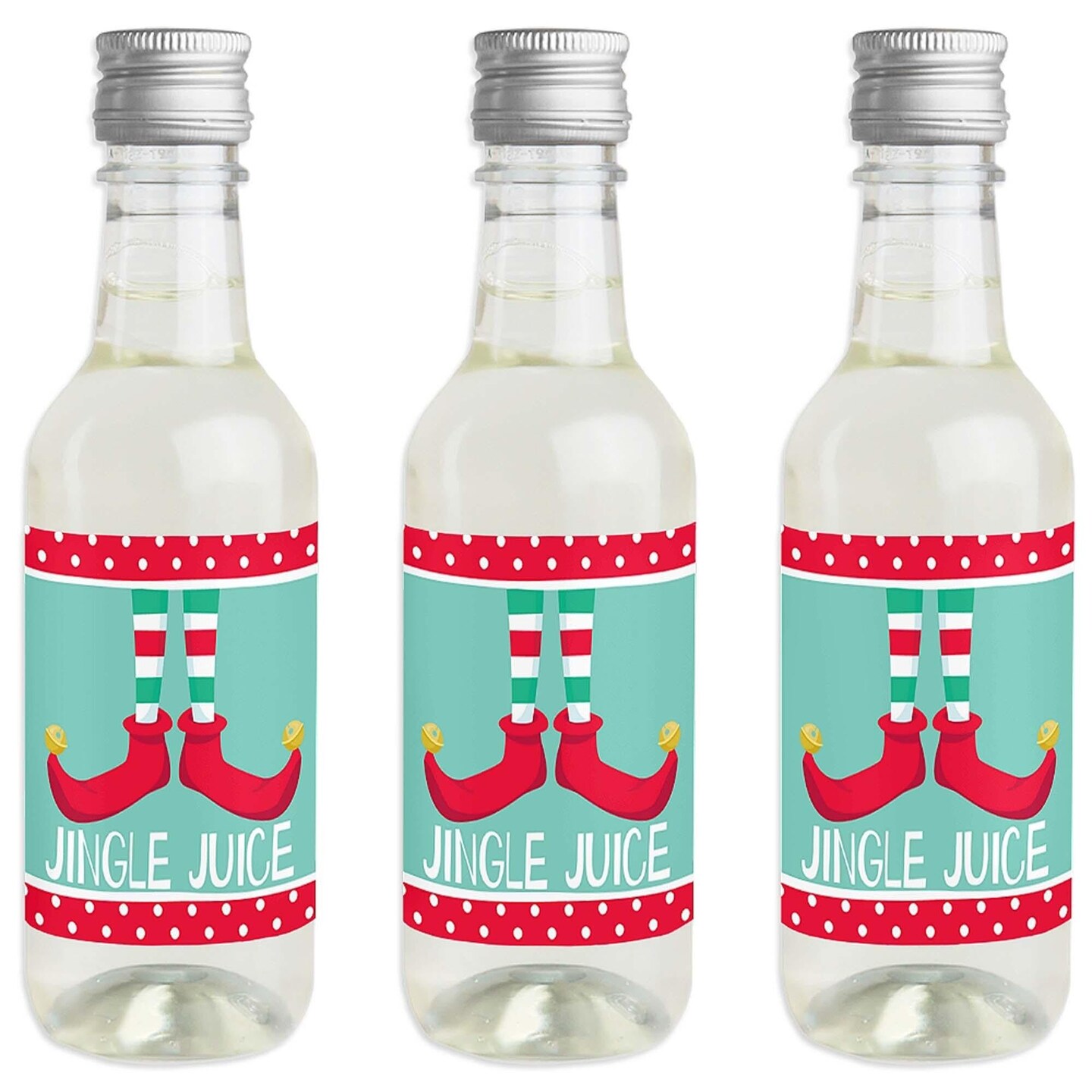 Big Dot of Happiness Elf Squad - Mini Wine and Champagne Bottle Label Stickers - Elf Christmas Party Favor Gift for Women and Men - Set of 16