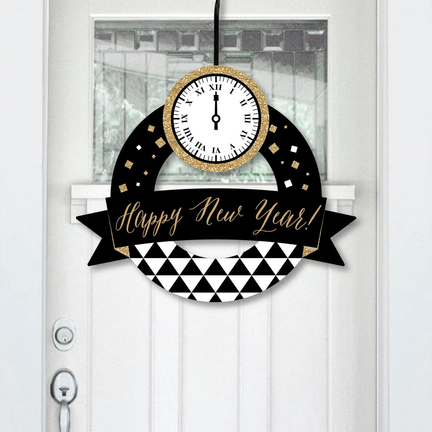 Big Dot of Happiness New Year&#x27;s Eve - Gold - Outdoor New Years Eve Party Decor - Front Door Wreath