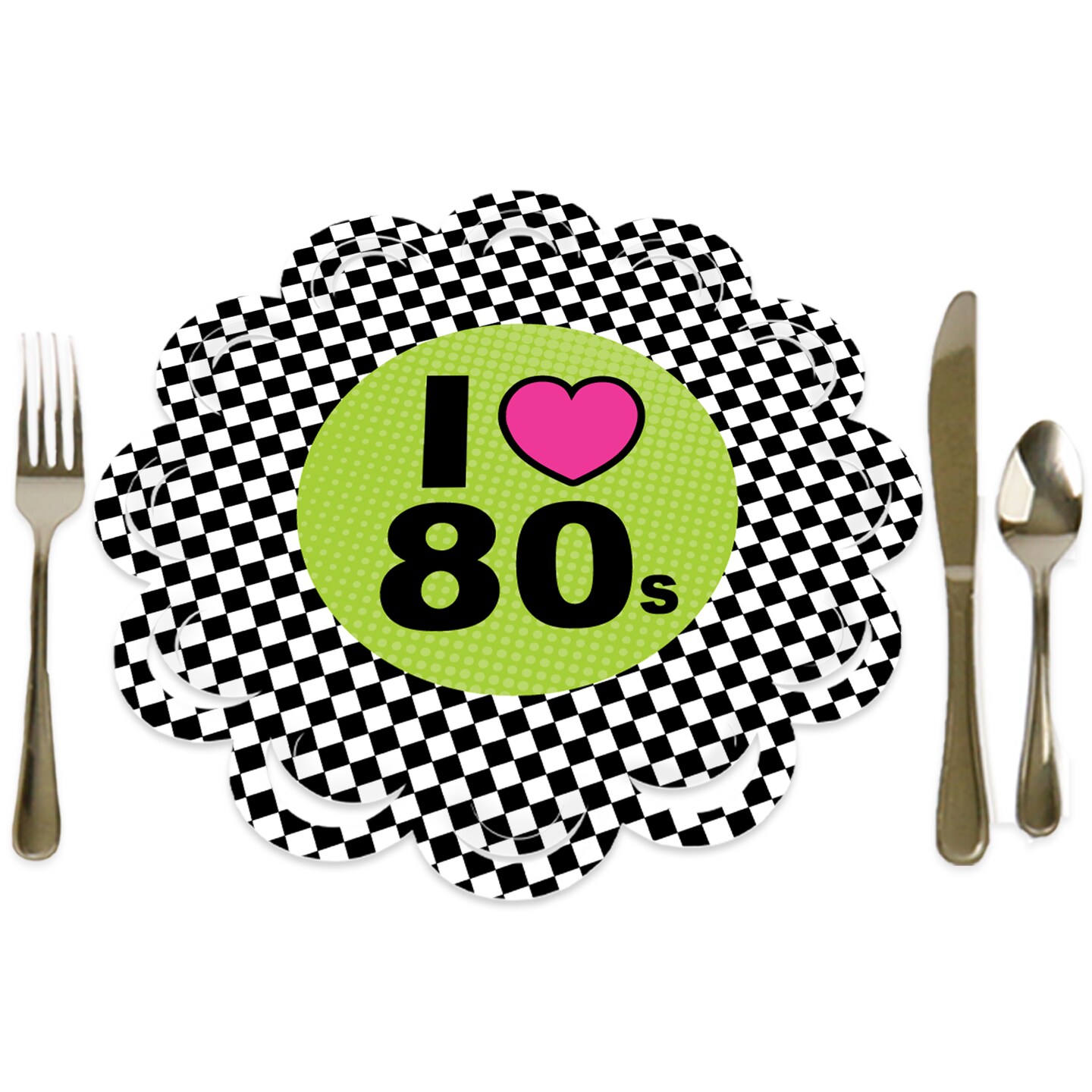 Big Dot of Happiness 80&#x2019;s Retro - Totally 1980s Party Round Table Decorations - Paper Chargers - Place Setting For 12