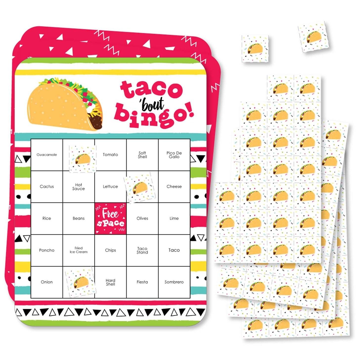 Big Dot of Happiness Taco 'Bout Fun - Bingo Cards and Markers - Fiesta Bingo Game - Set of 18