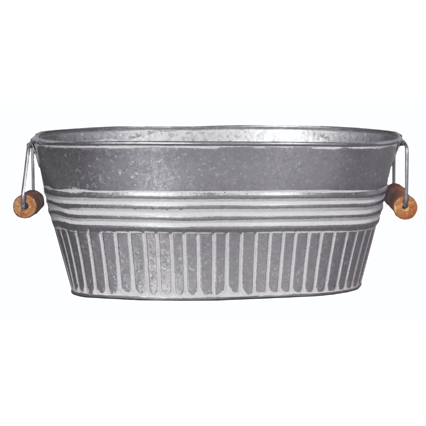 Headwind 14" Galvanized Basin Tub - Oval with White Wash Design, Handles and Drain Holes