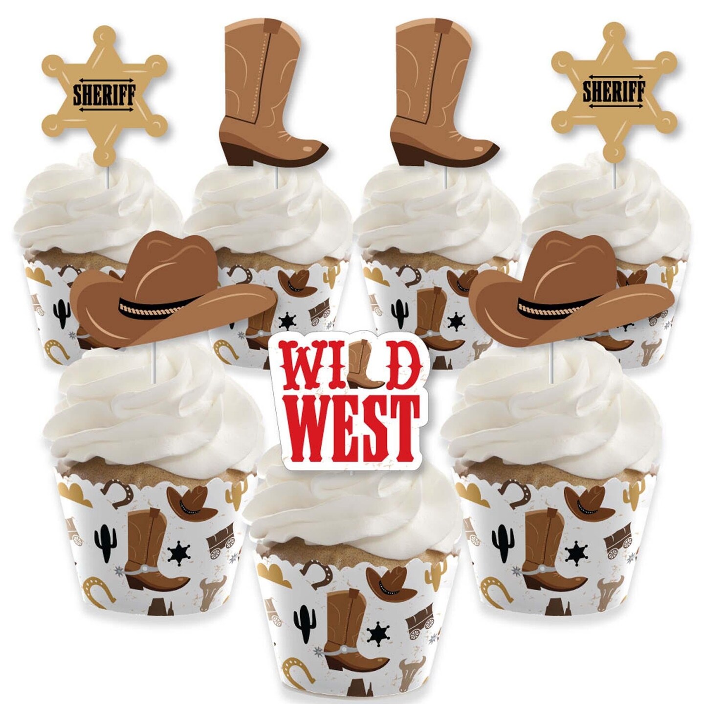 Big Dot of Happiness Western Hoedown - Cupcake Decoration - Wild West ...