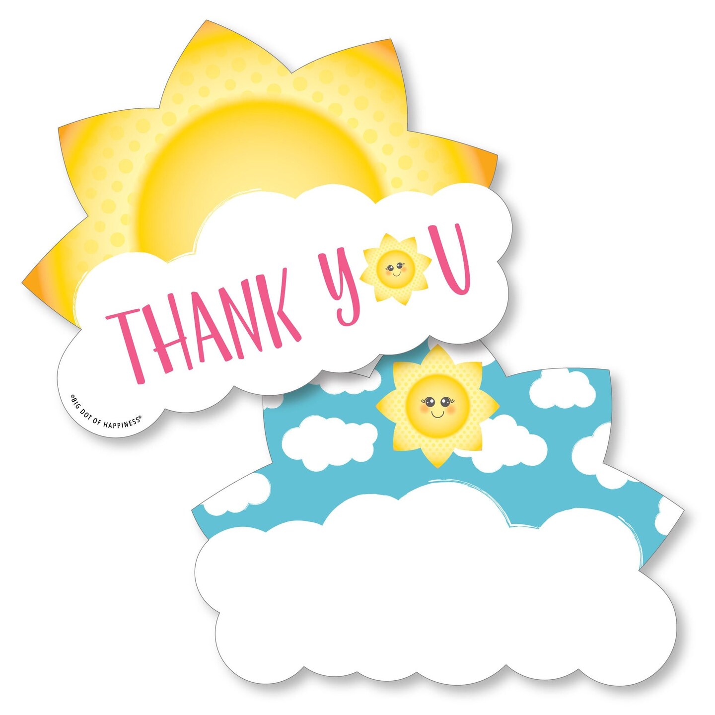 Big Dot of Happiness You Are My Sunshine - Shaped Thank You Cards - Baby Shower or Birthday Party Thank You Note Cards with Envelopes - Set of 12