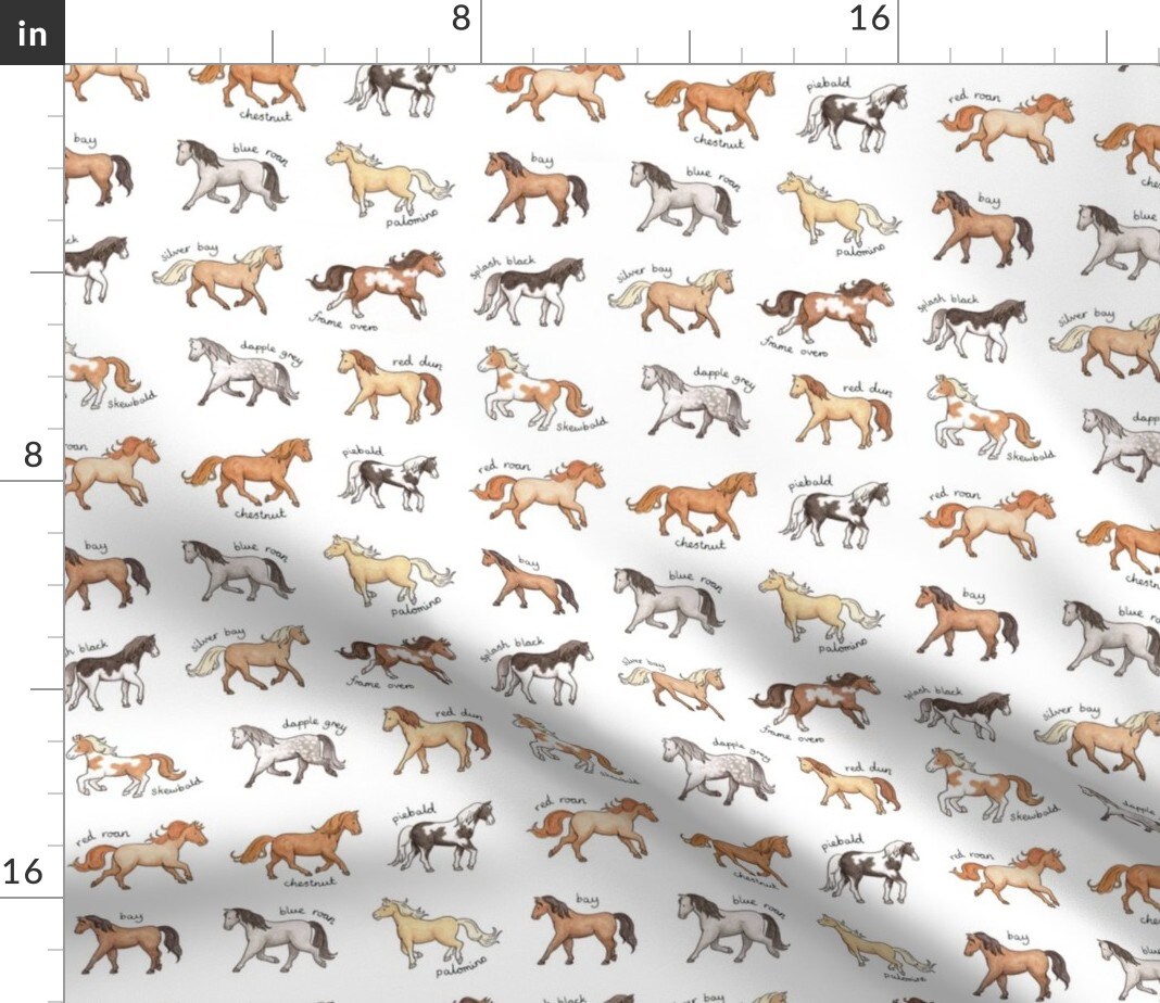 Watercolor Horses Equestrian Ponies Palomino Dapple Grey Chestnut Horse Farm Animal Horseback Riding Custom Printed Fabric by Spoonflower Various Fabrics by the Yard or Fat Quarter