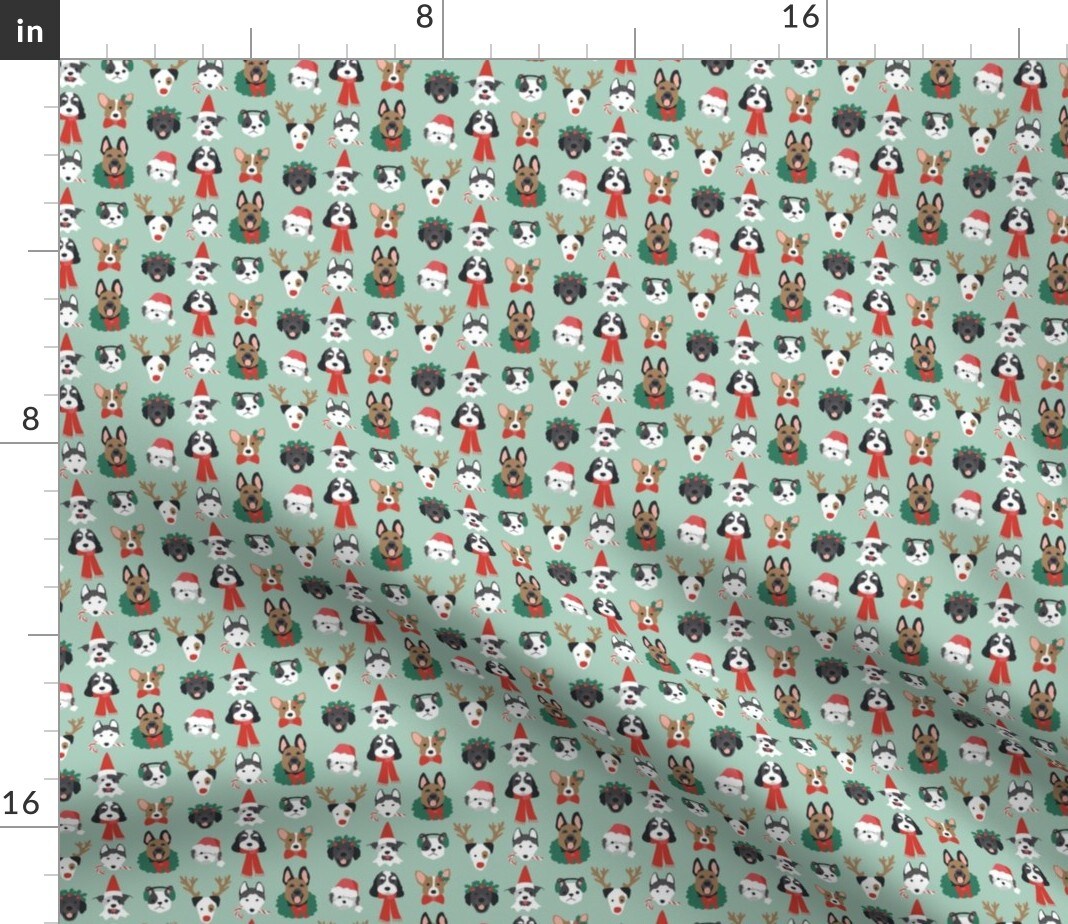 Christmas Christmas Puppies Christmas Dog Green Organic Knit Eco Friendly Dogs Pets Cute Custom Printed Fabric by Spoonflower Various Fabrics by the Yard or Fat Quarter