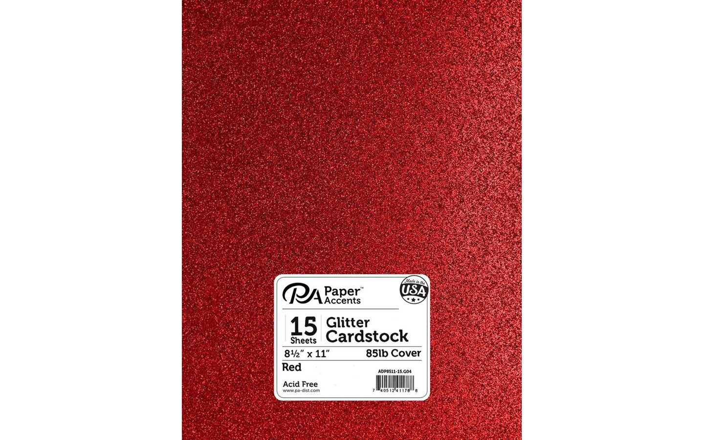 PA Paper Accents Glitter Cardstock 8.5&#x22; x 11&#x22; Red, 85lb colored cardstock paper for card making, scrapbooking, printing, quilling and crafts, 15 piece pack