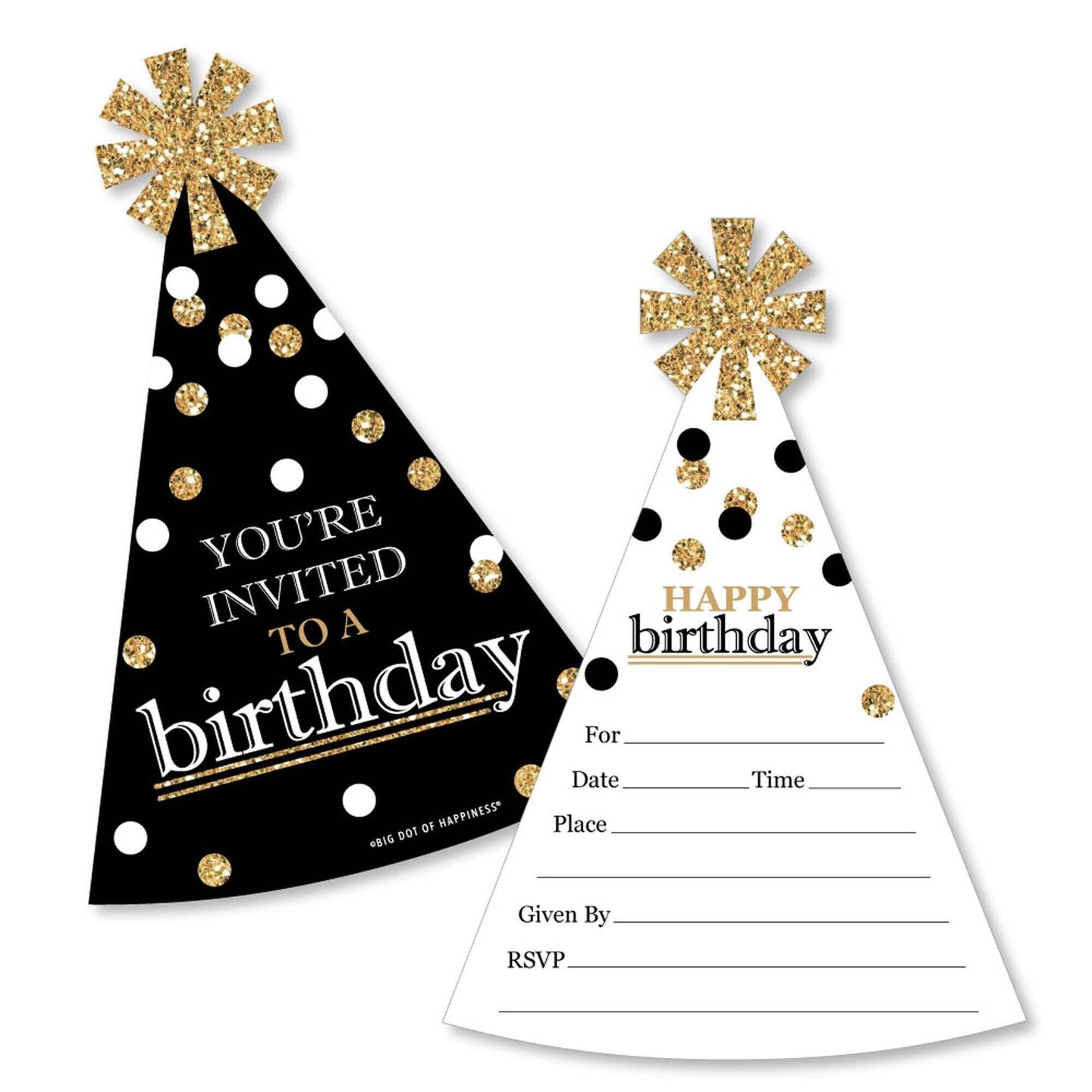 Big Dot of Happiness Adult Happy Birthday - Gold - Shaped Fill-in Invitations - Birthday Party Invitation Cards with Envelopes - Set of 12