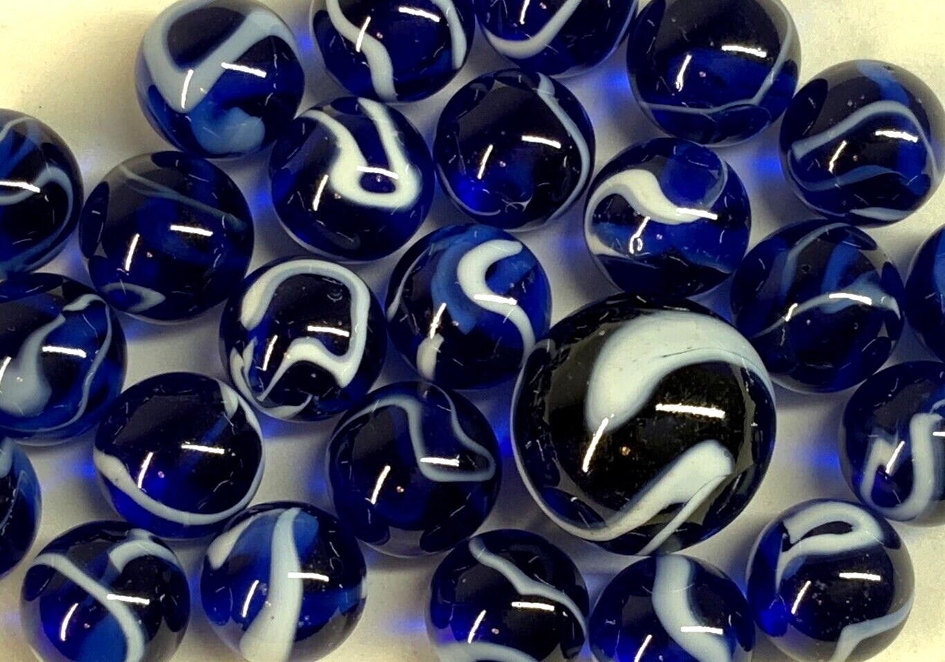 25 Glass Marbles WATER Translucent Clear Blue White Swirl Pack Shooter ...