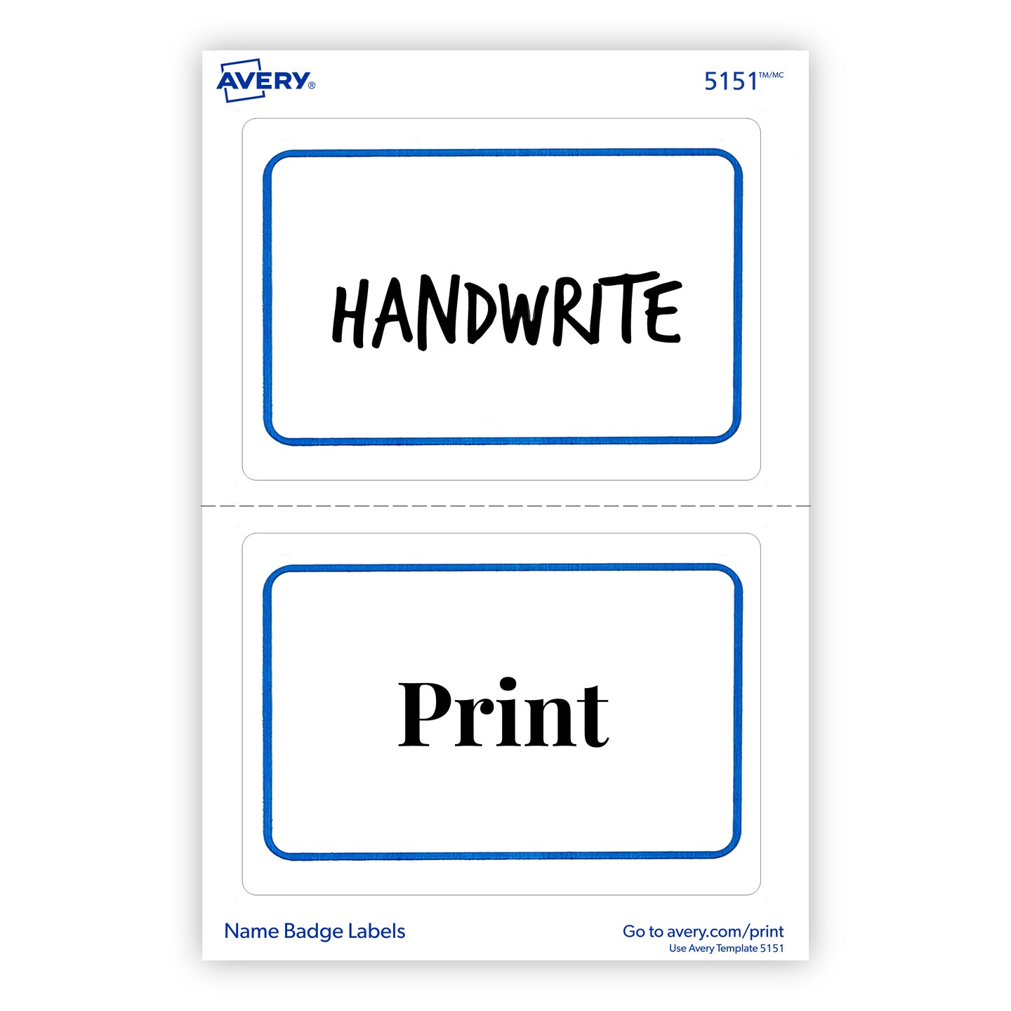 Avery Flexible Printable Name Tags, 2-1/3" x 3-3/8", White with Blue Border, 40 Removable Name Badges (05151)