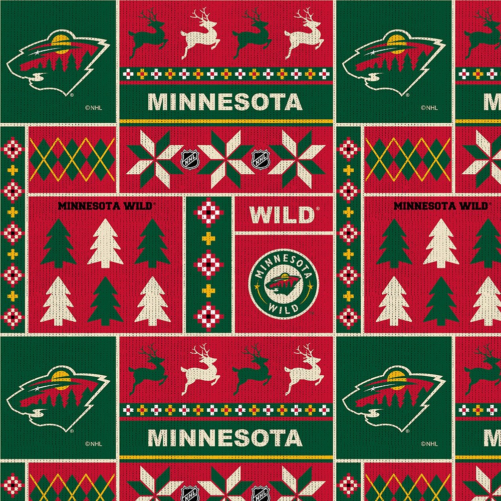 Sykel Enterprises NHL Team Fleece Blanket Fabric-Minnesota Wild Holiday Sweater Fleece Fabric