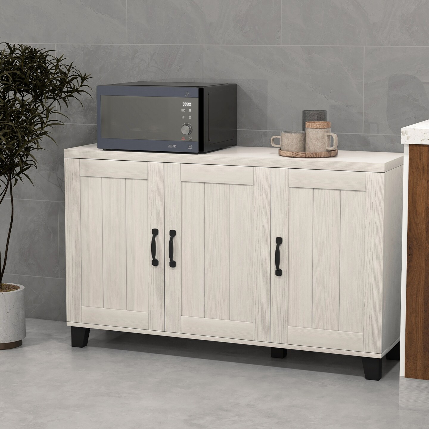 3-Door Buffet Sideboard with Adjustable Shelves and Anti-Tipping Kits-White Wash