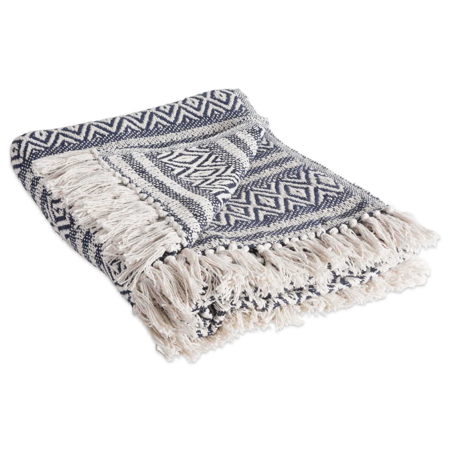 Contemporary Home Living 50&#x22; Blue and White Throw Blanket with Fringe Border