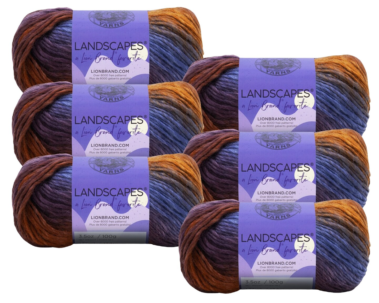 Lion Brand Yarn - Landscapes - 6 Pack Matching Dye Lot (Mountain Range)
