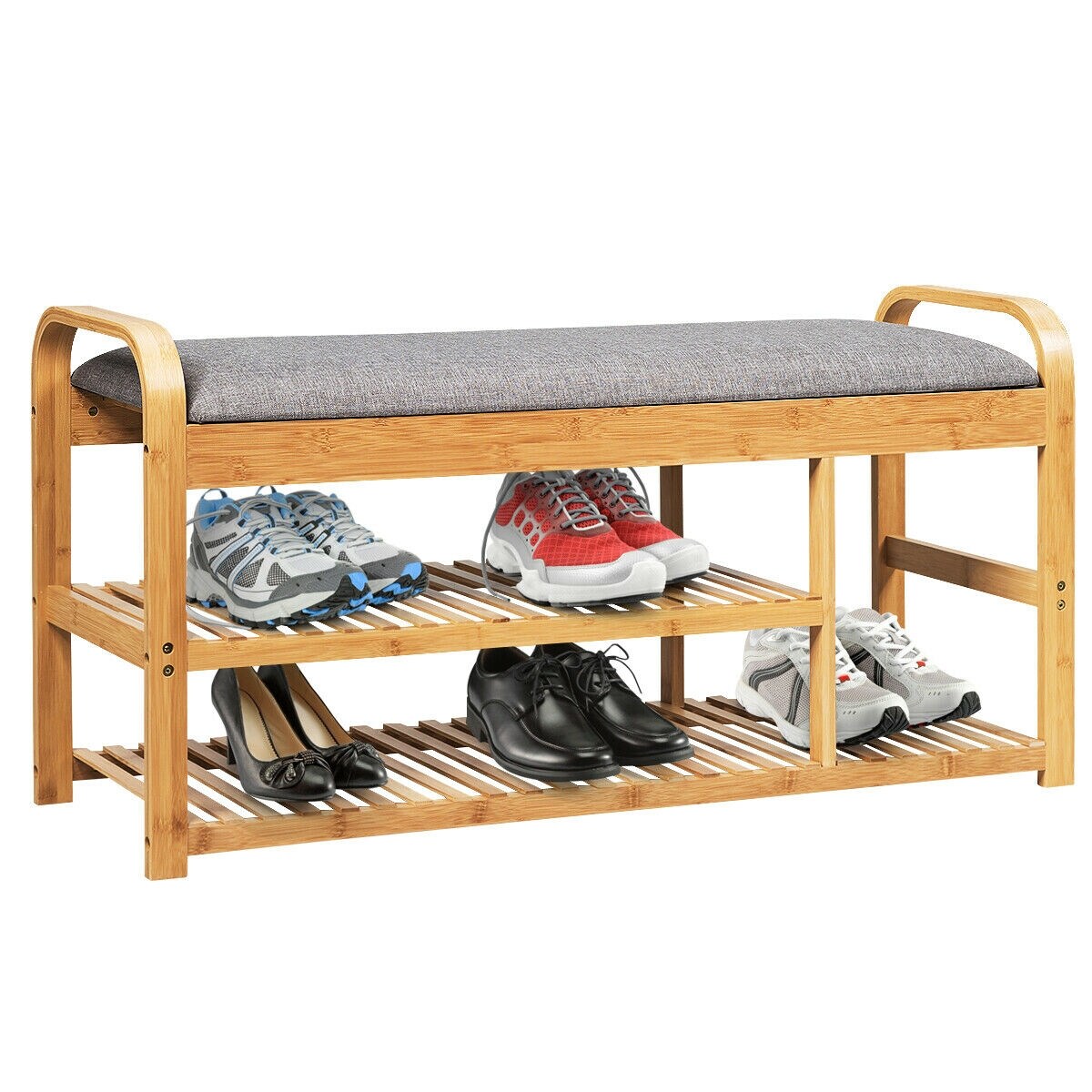 3-Tier Wicker Shoe Rack Bench with Cushion Perfect for Variety of Shoes