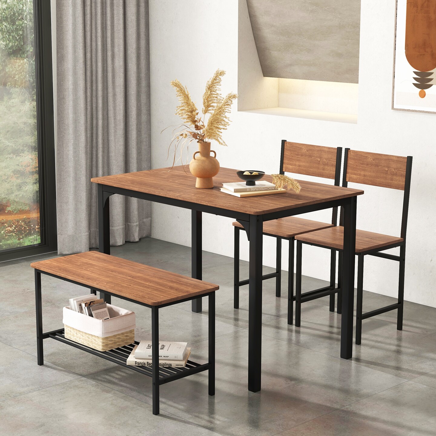 4 Pieces Rustic Dining Table Set with 2 Chairs and Bench Michaels