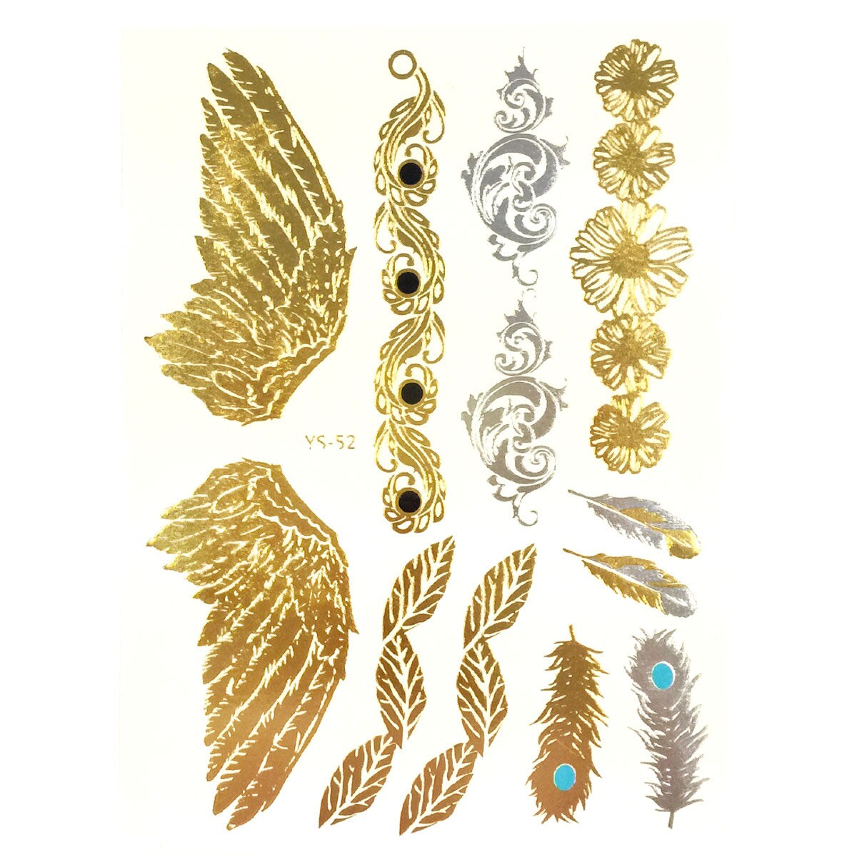 Wrapables Large Metallic Gold and Silver Temporary Tattoo Stickers, Grace