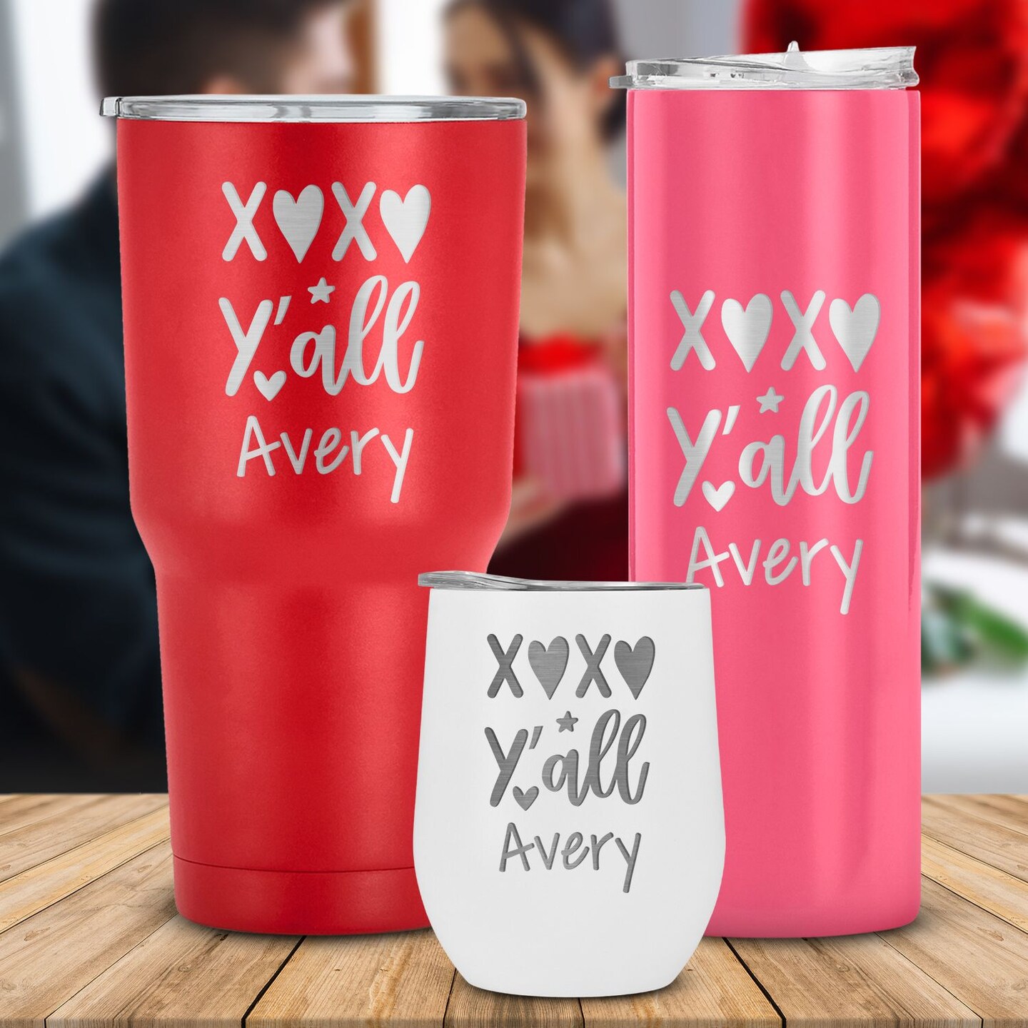 product name is Personalized XOXO Y'all Engraved Tumbler - A Perfect Gift for Loved Ones, Valentines day, Him, Her, Boyfriend, Girlfriend