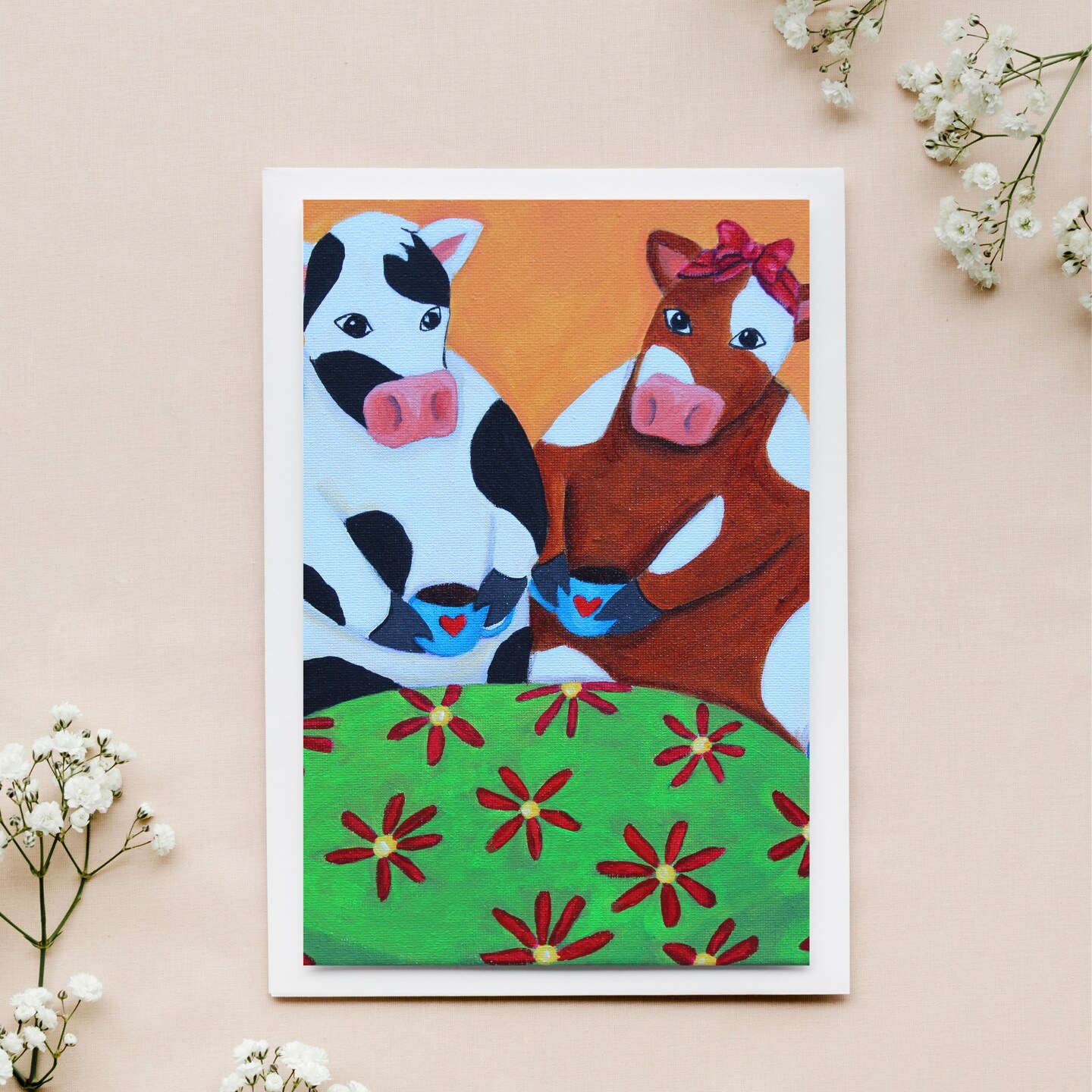 Happy Valentine's Day cow greeting card, cows in love greeting card, anniversary card