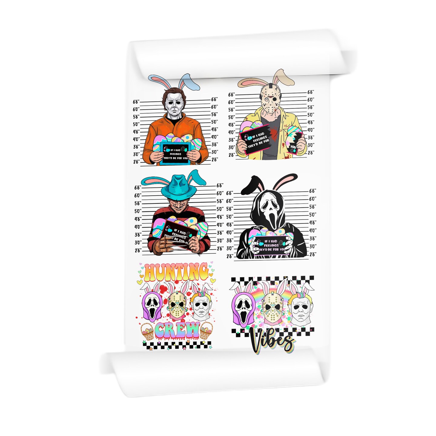 Easter Slasher Legends Mugshots DTF Transfer Mini Gang Sheet - 20x30 Direct-to-Film