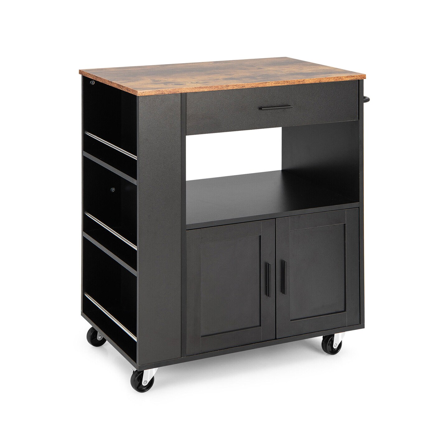 Kitchen Island Cart Rolling Storage Cabinet with Drawer and Spice Rack Shelf