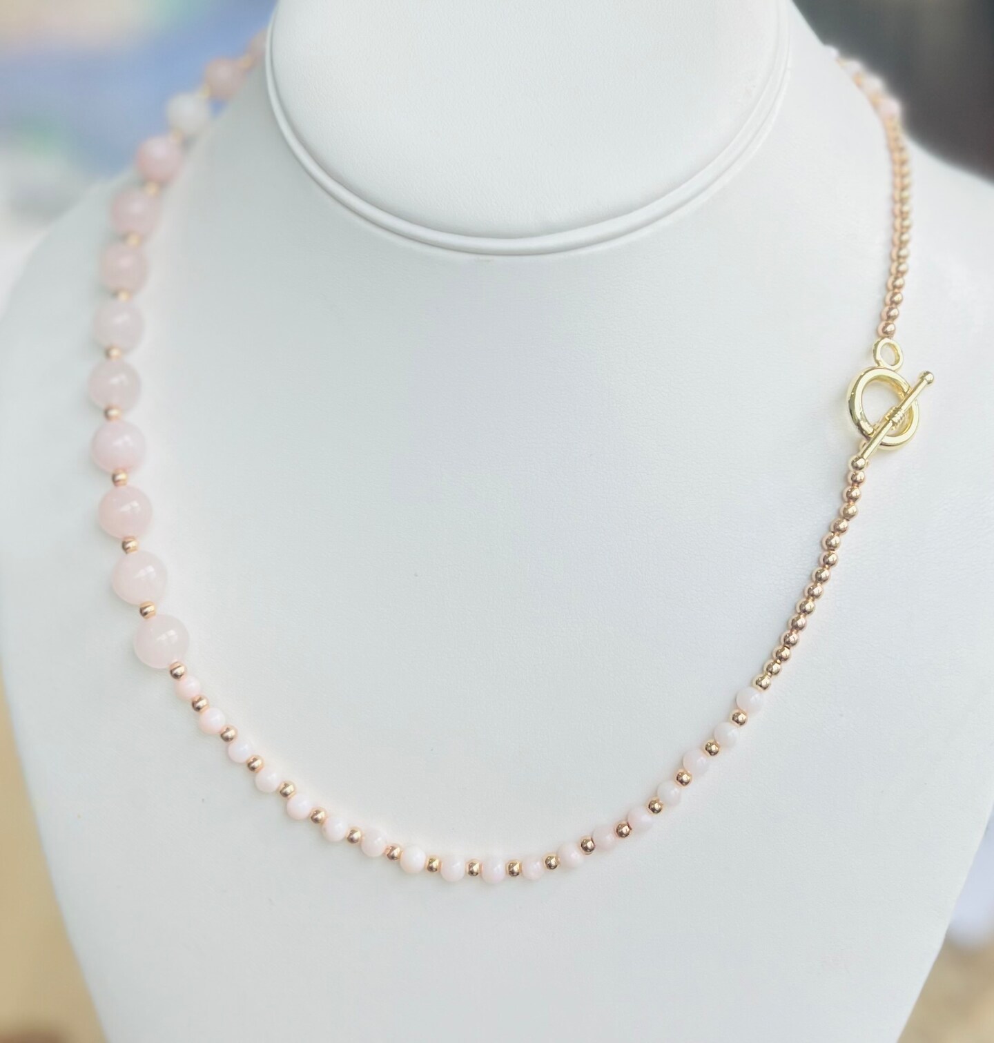 Freshwater Pearl and Rose Quartz Necklace, Coastal Sea glass style Jewelry product 3