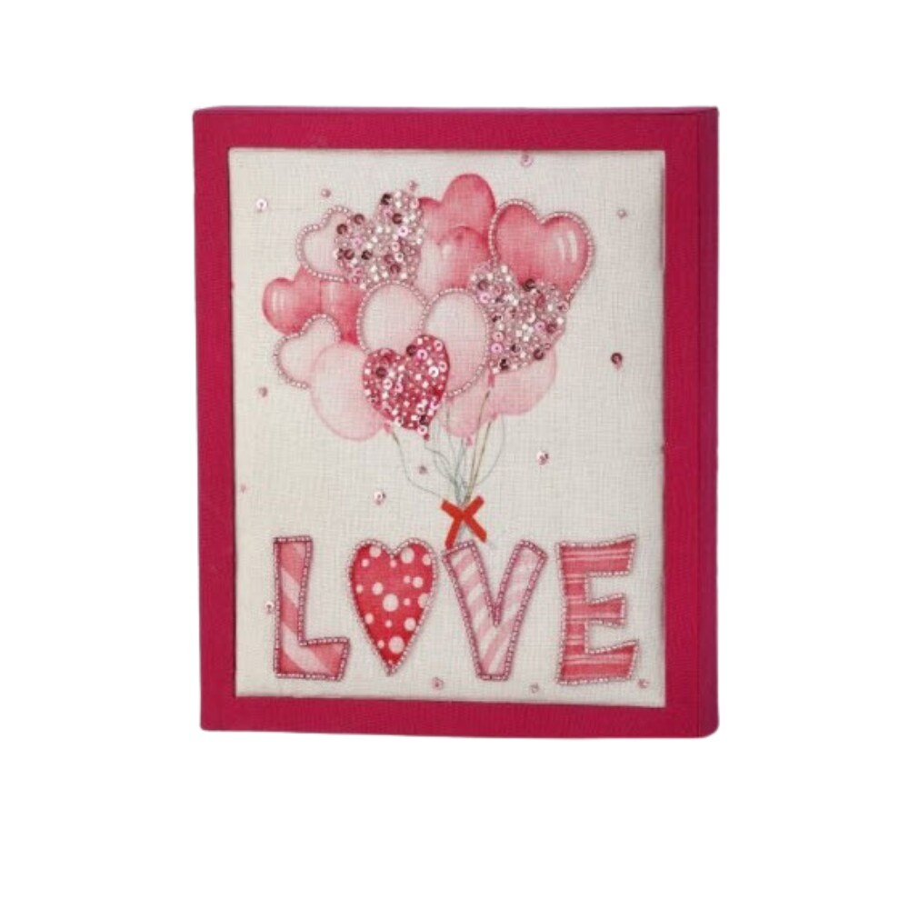 8.5&#x22; &#x27;Love&#x27; Balloons Shadow Box in Pink - MDF Embroidered Wall Art - Valentine&#x27;s Day Decor - TCT Crafts (MTX70891)