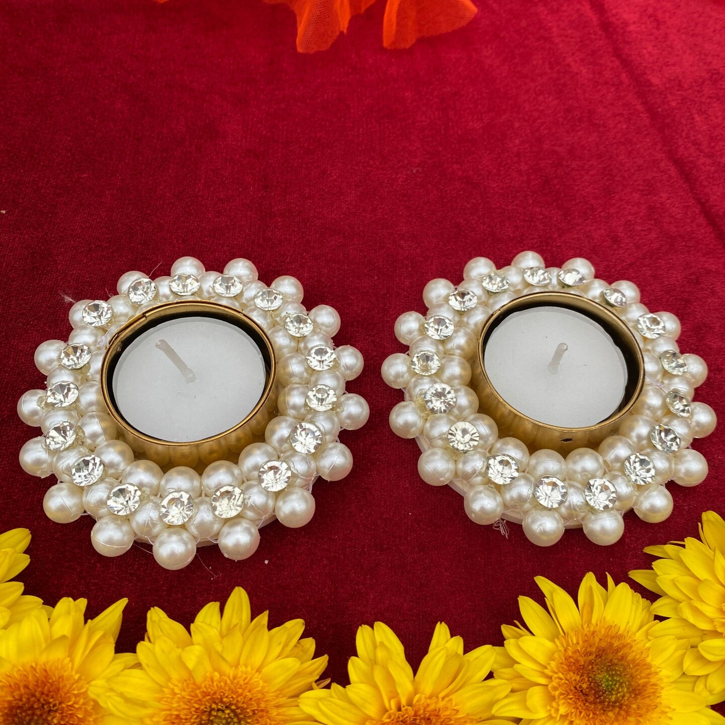 Pearl T-light Holder, Tealight Candle Holder Festival of Light Decorative for Diwali Christmas Thanksgiving Housewarming Gift Moti Candle Stand for Centerpiece Dining Table Home Decor
