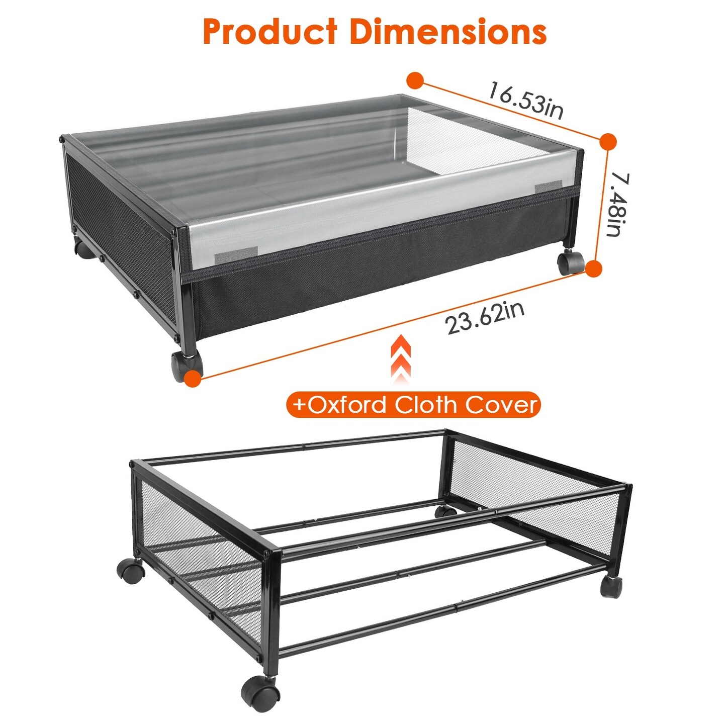 2Pcs Under Bed Storage Containers with 360&#xB0; Rotatable Wheels Visible Dustproof Cover