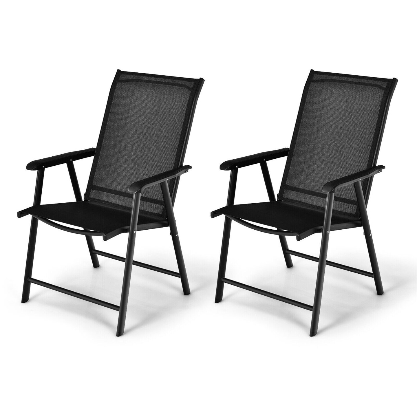 Set of 2 Outdoor Patio Folding Chairs with with 2 Ergonomic Armrests and Iron Frame