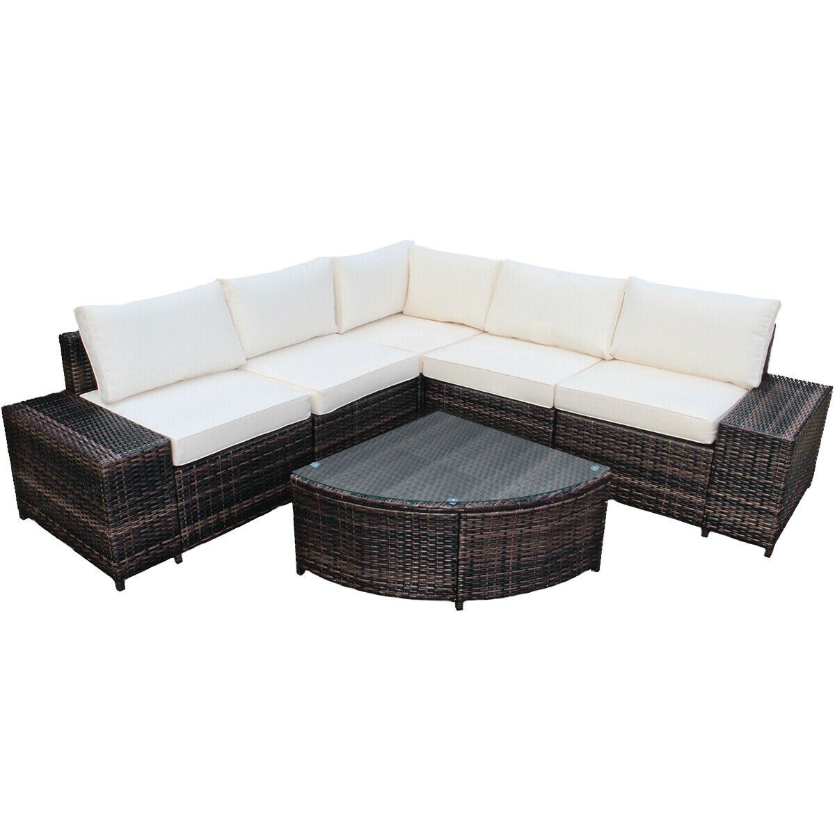 6 Pieces Rattan Furniture Cushioned Sofa Set