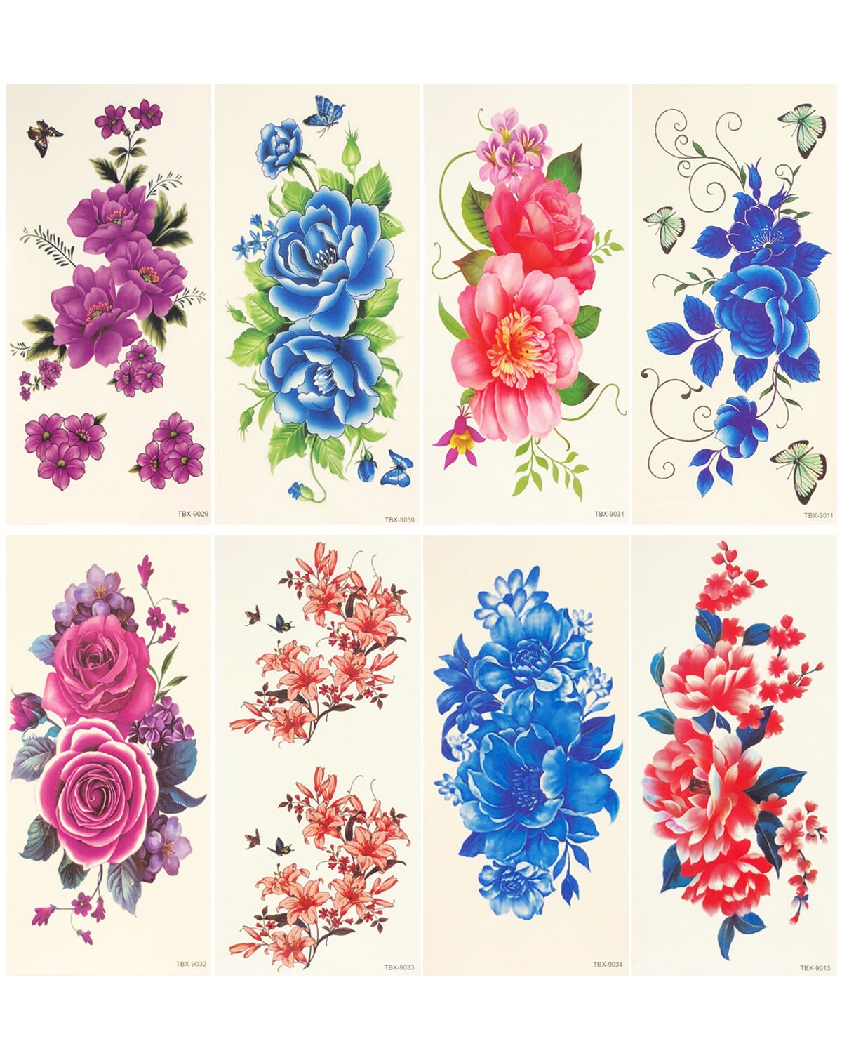 Wrapables Floral Temporary Tattoos Body Art Water Tattoos (8 Sheets), Roses &#x26; Peonies