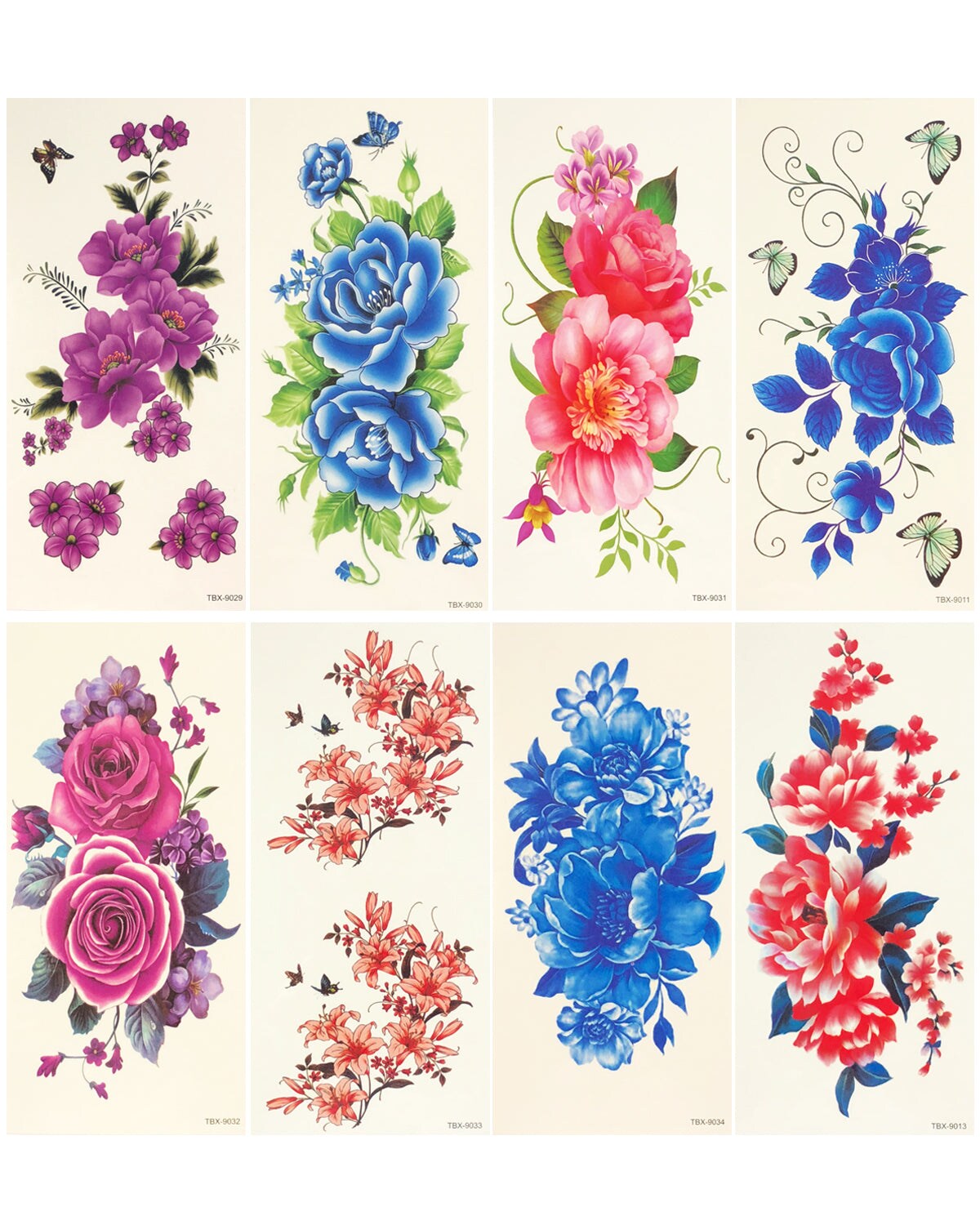 Wrapables Floral Temporary Tattoos Body Art Water Tattoos (8 Sheets), Roses & Peonies