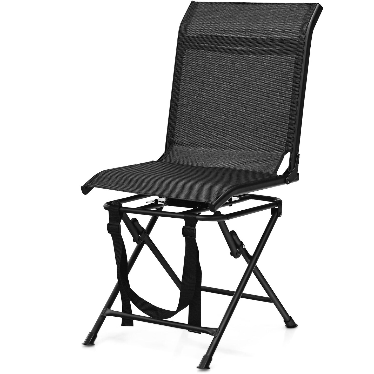 Foldable 360-Degree Swivel Chair with Iron Frame for All-weather Outdoor