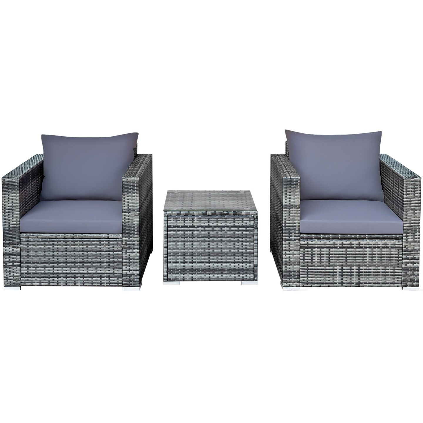 3 Pcs Patio Rattan Furniture Bistro Sofa Set with Cushioned