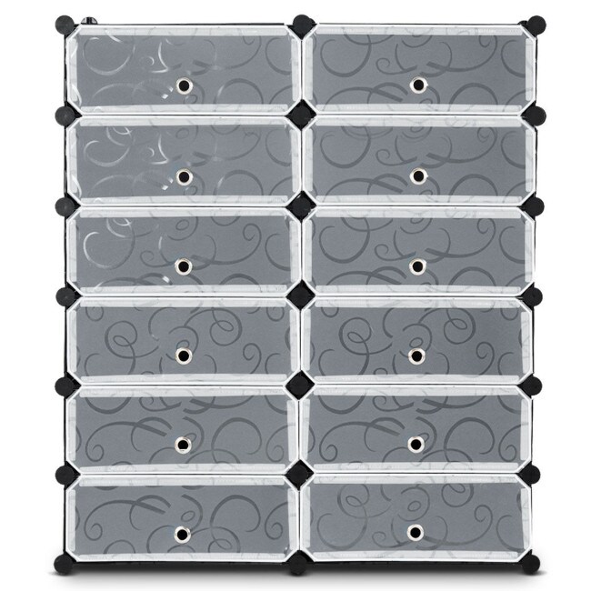 12 Cubes DIY Portable Plastic Shoe Rack with Doors