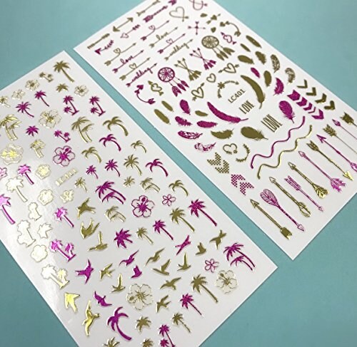 Wrapables 450+ Nail Stickers Pink & Gold Foil Nail Stickers Nail Art, 5 sheets - Love