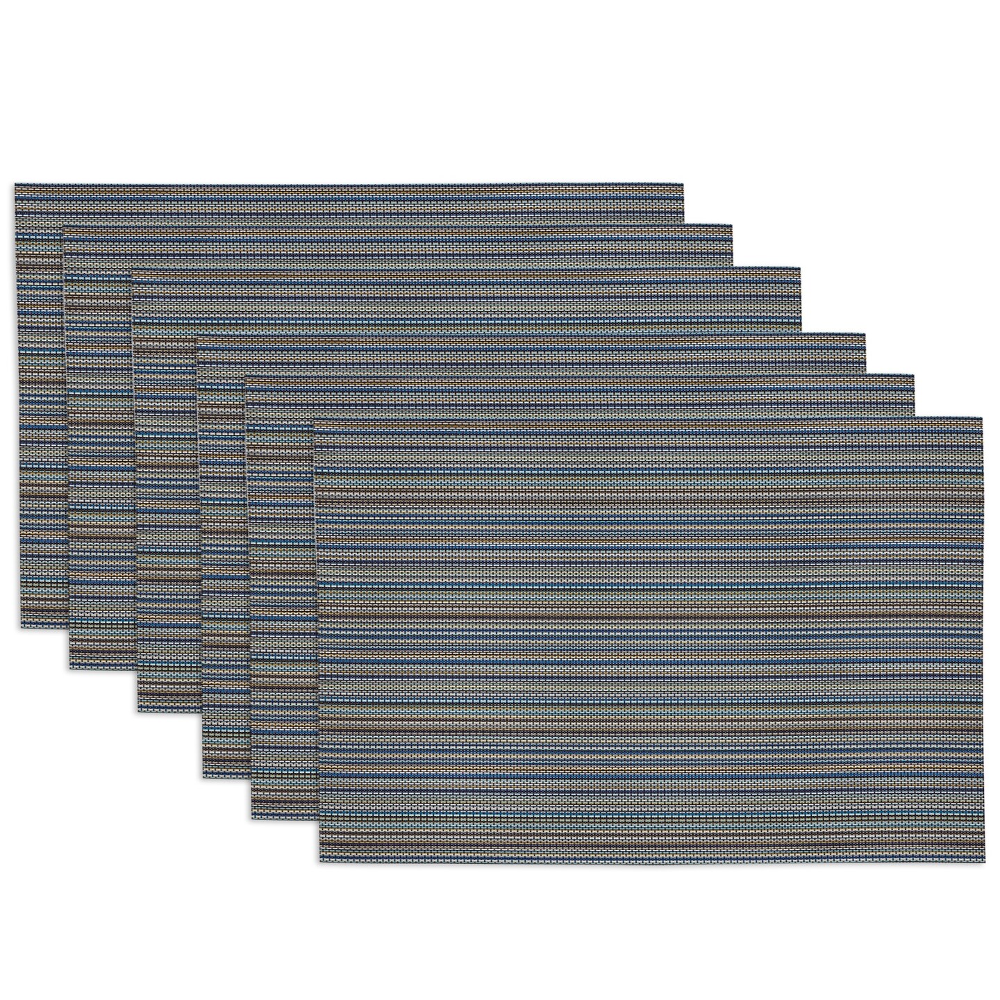 Contemporary Home Living Micro Striped Rectangular Outdoor Placemats - 17.25&#x22; - Blue - Set of 6