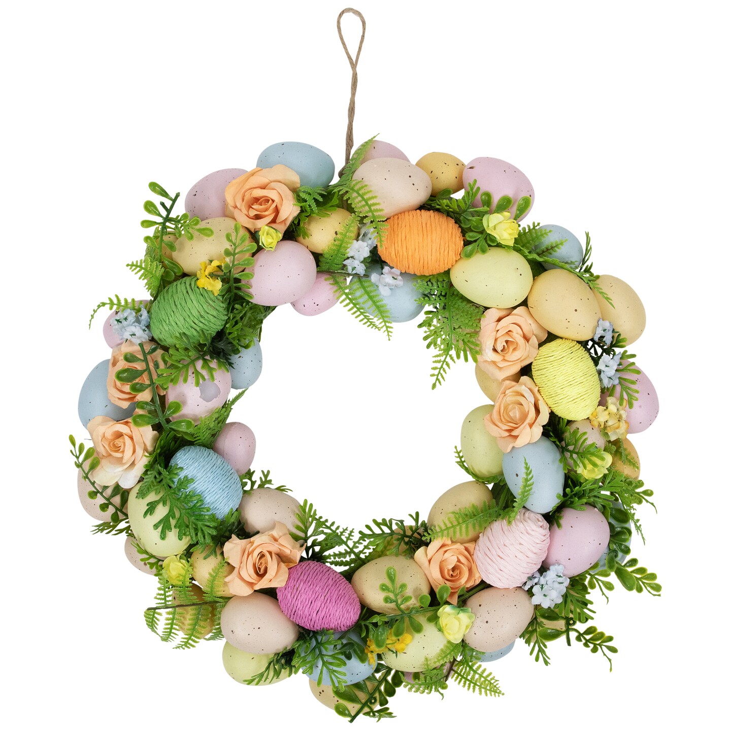 Northlight Artificial Floral Easter Egg Spring Wreath - 15&#x22;