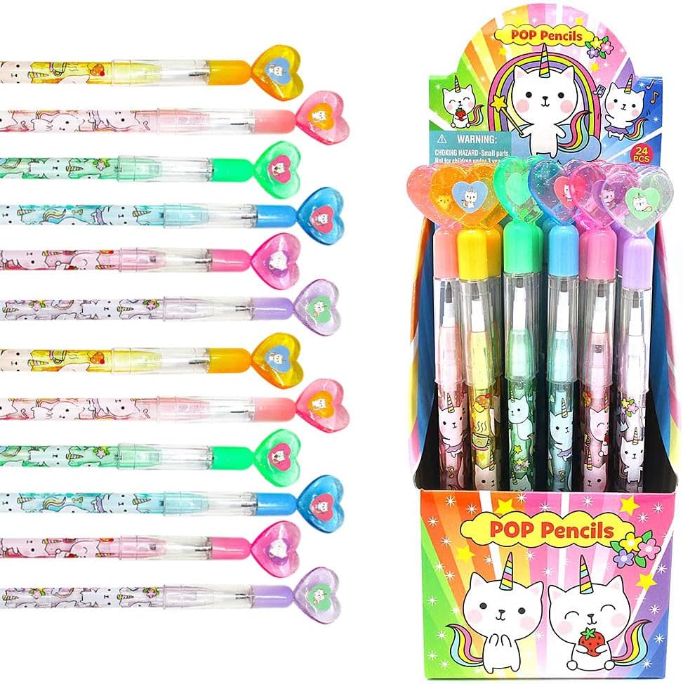 Tiny Mills 24 Pcs Unicorn Kitty Multi Point Stackable Pencil with Eraser