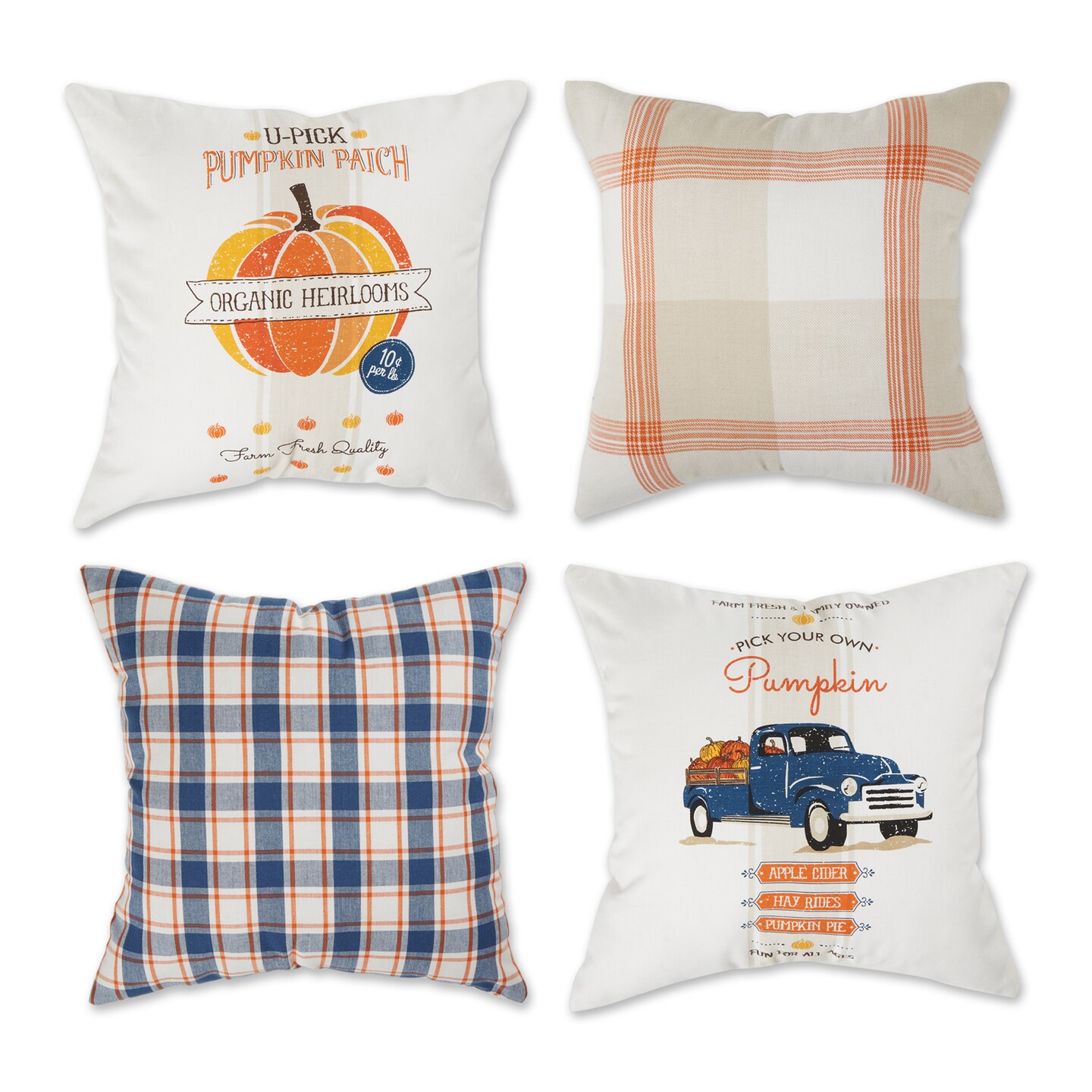 Contemporary Home Living Check and Print Fall Harvest Outdoor Patio Throw Pillow Covers - 18&#x22; - Set of 4