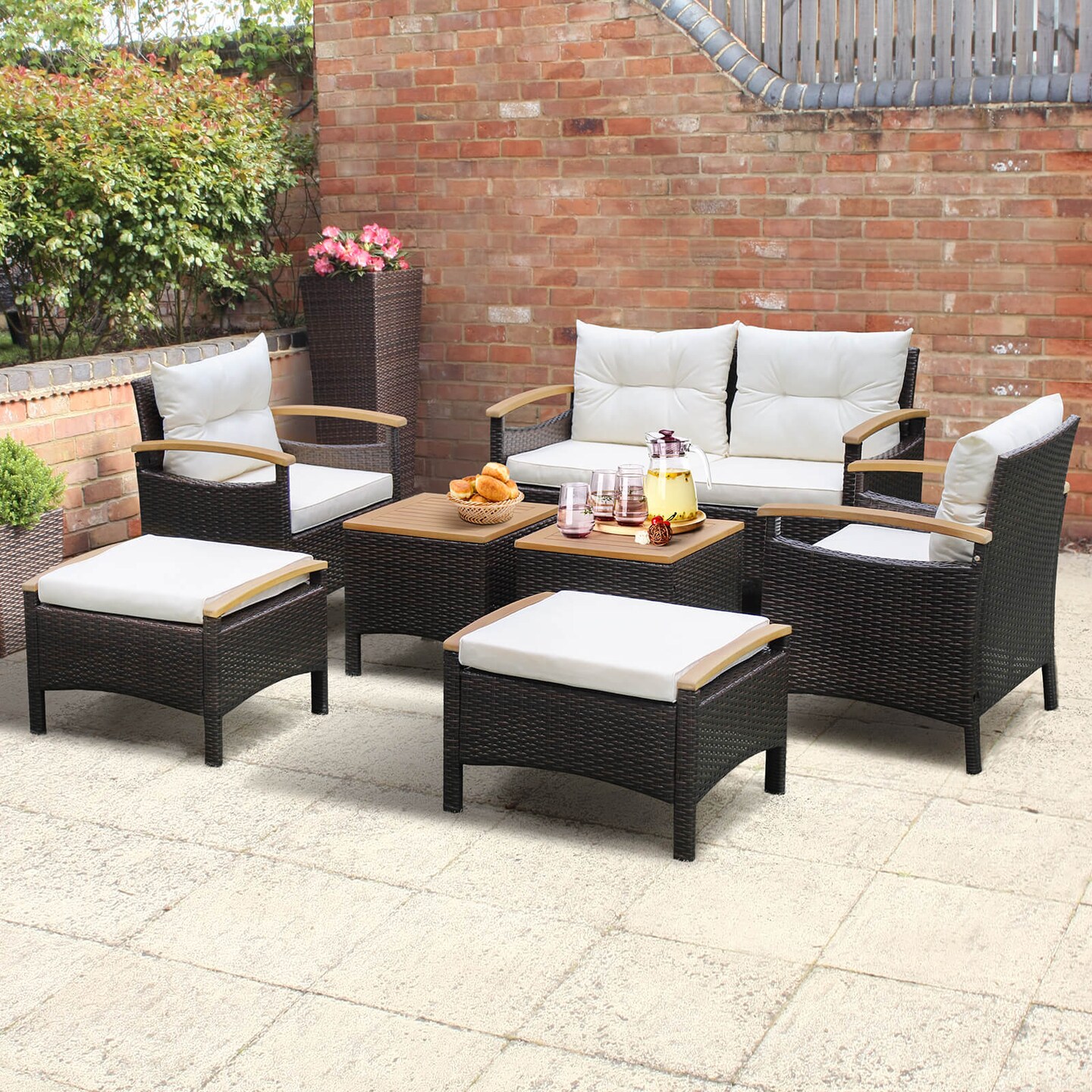 7 piece rattan hotsell sofa set with cushions