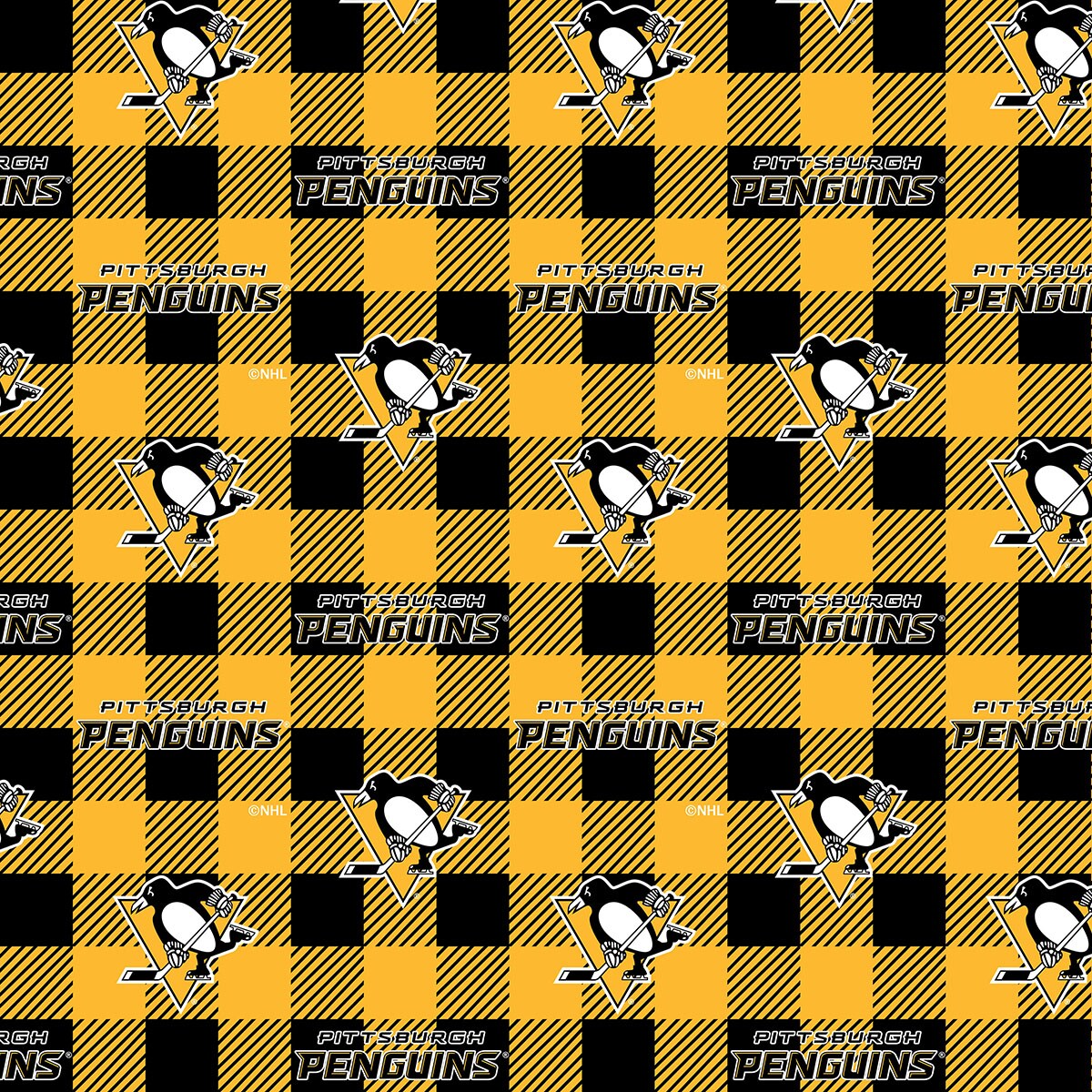Sykel Enterprises NHL Team Fleece Blanket Fabric-Pittsburgh Penguins Buffalo Plaid Fleece Fabric