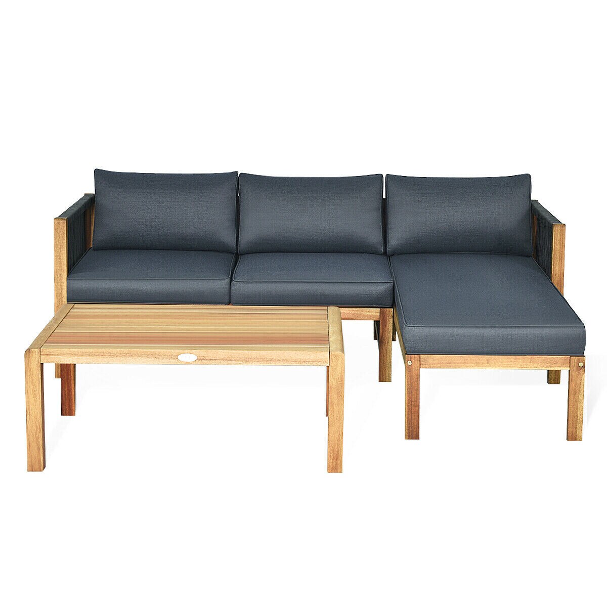 3 Piece Patio Acacia Sofa Set With Nylon Armrest