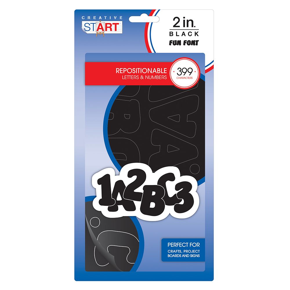 Creative Start Vinyl Self-Adhesive Letters and Numbers, 2&#x22;, Helvetica Font, Black, 133 count