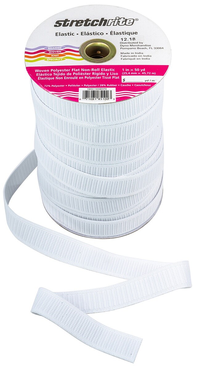 Stretchrite Flat Non-Roll Polyester Woven Elastic 1"X50yd