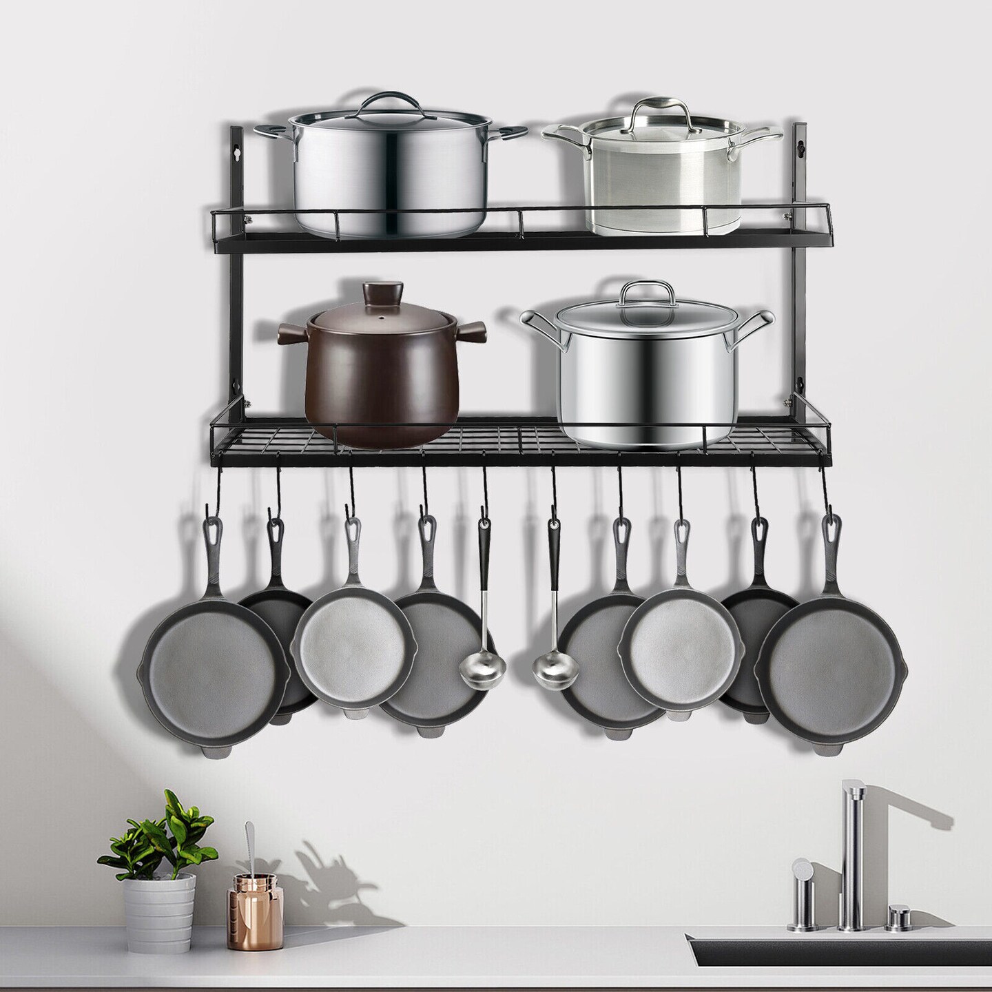 Kitcheniva Metal Wall Mounted Pot and Pan Rack Organizer