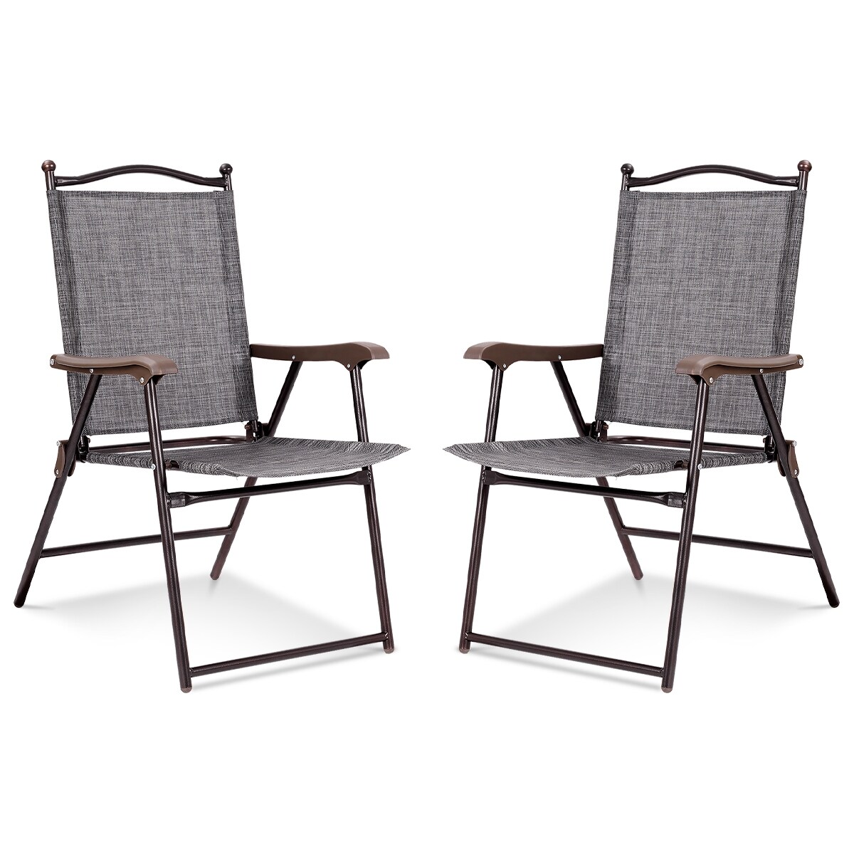 Set of 2 Patio Folding Sling Back Camping Deck Chairs with Steel Tube and Plastic Frame