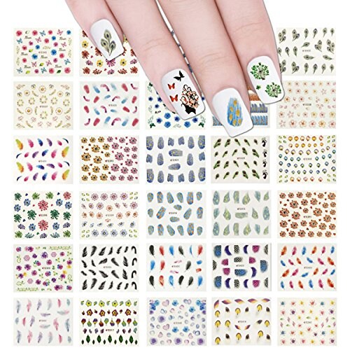 Wrapables 50 Sheets Feathers &#x26; Flowers Nail Stickers Nail Art