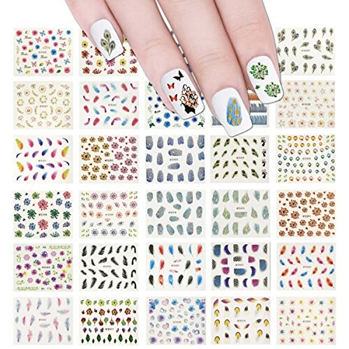 Wrapables 50 Sheets Feathers & Flowers Nail Stickers Nail Art
